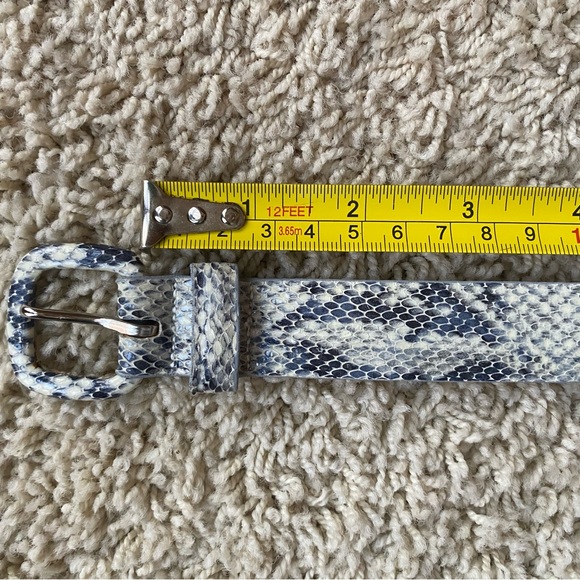 Talbots Calfskin Leather Belt Black Grey Snakeskin Look Medium - Picture 6 of 9